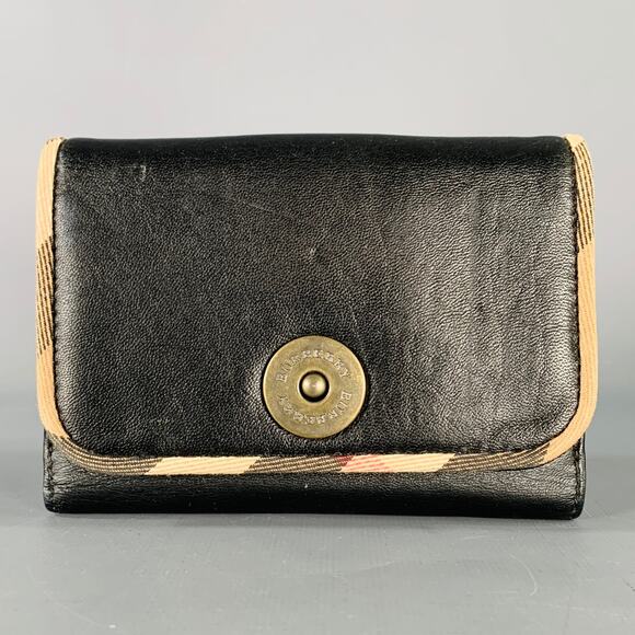 BURBERRY Black Faux Leather Check Trim Wallet - Picture 1 of 8